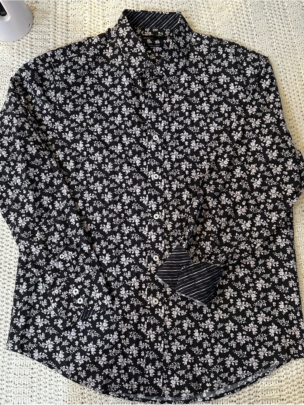 Men's Black Floral Button-Down Shirt - Casual Long Sleeve